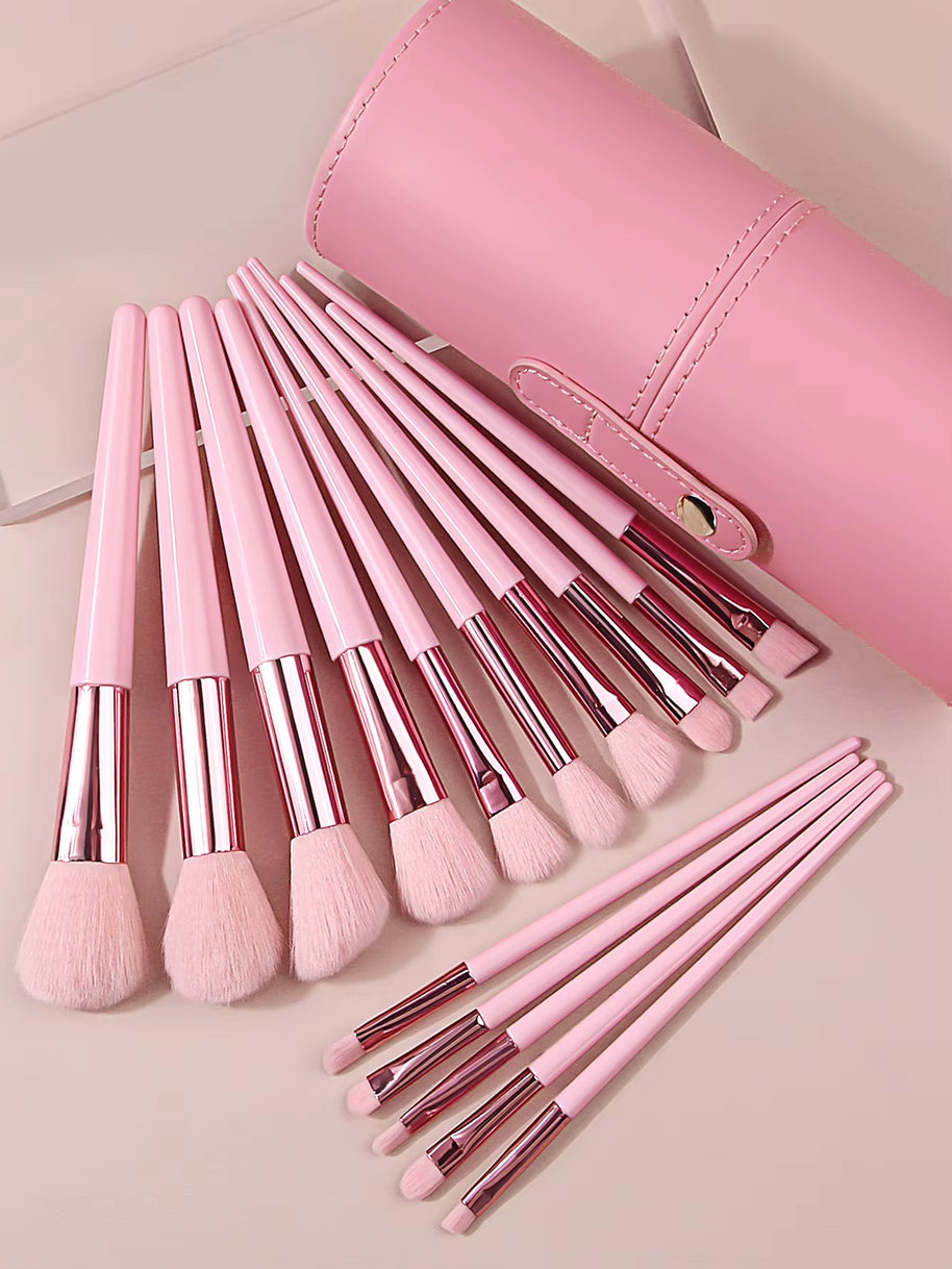 15 pieces Pink Makeup Brushes Set With Storage Bucket Soft Bristle For Foundation Blush Eyeshadow Daily Travel Makeup