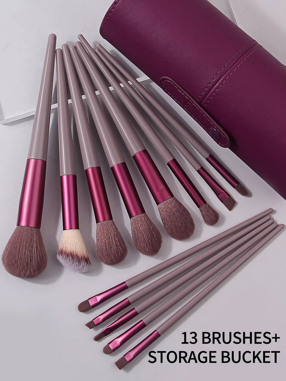 13 pieces of Professional Makeup Brushes Set Soft Fluffy Foundation Eyeshadow Concealer Blending Blush Brush Kabuki and bucket storage