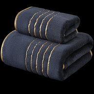 White Polyester Bath Towel with Gold Stripe Design, Soft Absorbent Quick-Dry, 70x140cm & 34x75cm