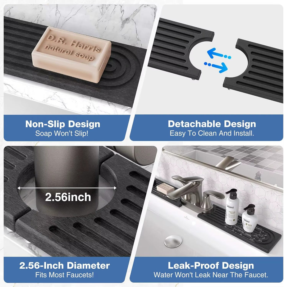 Faucet Mats for Kitchen Sink Water Absorbent Stone Sink Tray Fast Drying Sink Faucet Diatomite Mats for Bathroom Counter