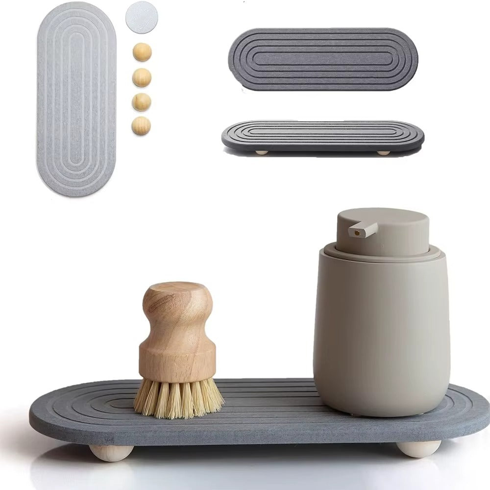 Oval Carved Diatom Mud Absorbent Stone Table Mat, Beautiful And Simple,Suitable for Bathroom Countertops,Kitchen Countertops