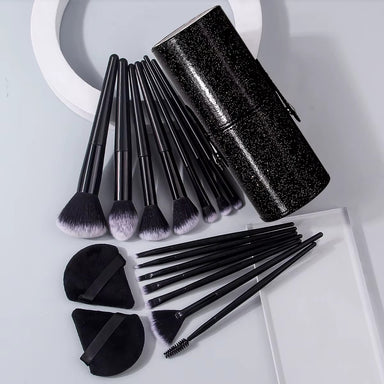 14 pieces of high-quality multi-purpose facial makeup brushes +2 soft triangular powder puffs +1 portable storage bucket