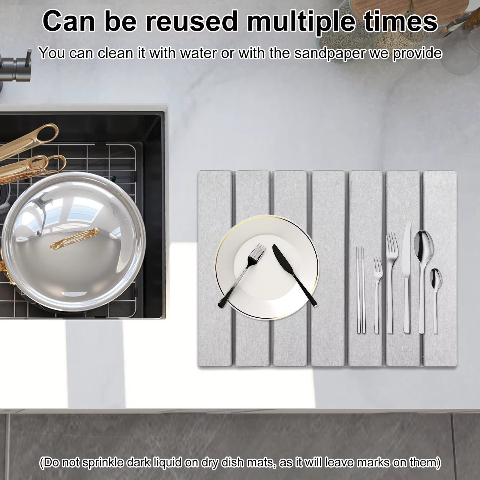 Kitchen Drying Mat Foldable Stone Dish Absorbent Drying Mat Nonslip Drying Pad Coffee Dish Drainer Mat Stone Kitchen Accessories