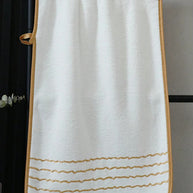 White Polyester Bath Towel with Gold Stripe Design, Soft Absorbent Quick-Dry, 70x140cm & 34x75cm