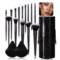 14 pieces of high-quality multi-purpose facial makeup brushes +2 soft triangular powder puffs +1 portable storage bucket