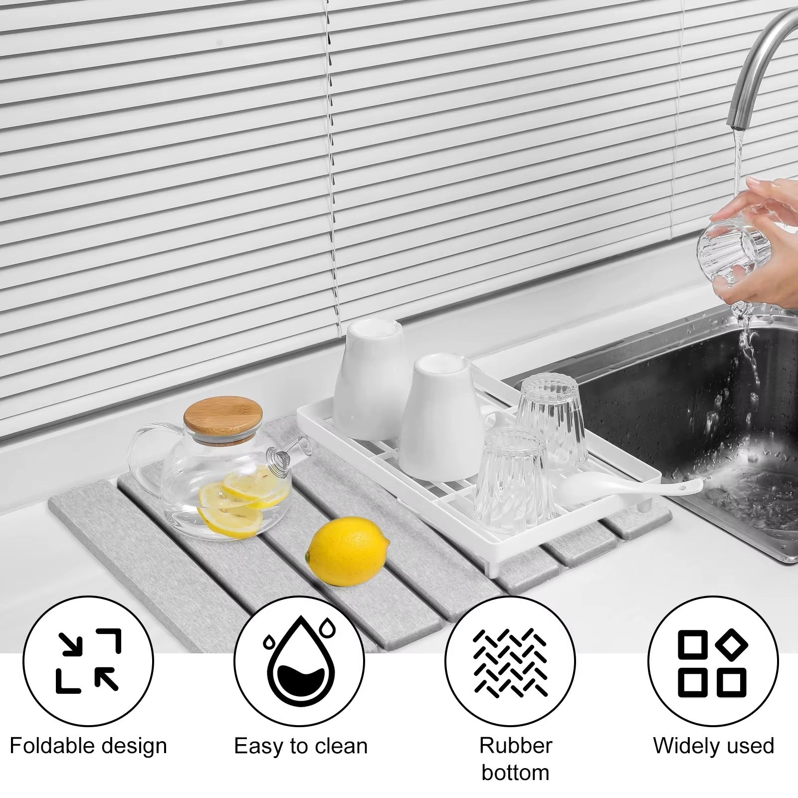 Kitchen Drying Mat Foldable Stone Dish Absorbent Drying Mat Nonslip Drying Pad Coffee Dish Drainer Mat Stone Kitchen Accessories