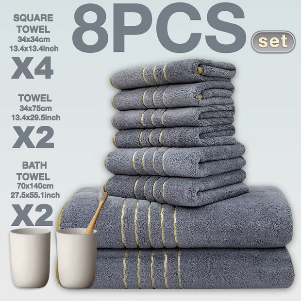 8pcs Luxury Hotel High Quality Cotton Bath Towel Set, Including Soft Absorbent Quick-Drying Set, Suitable for Bathroom.