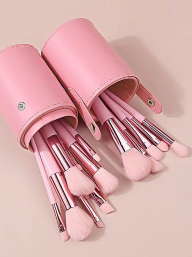 15 pieces Pink Makeup Brushes Set With Storage Bucket Soft Bristle For Foundation Blush Eyeshadow Daily Travel Makeup