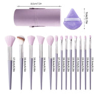13 pieces of purple makeup brush set, multi-functional brush set & 2 soft triangular powder puff & portable storage bucket