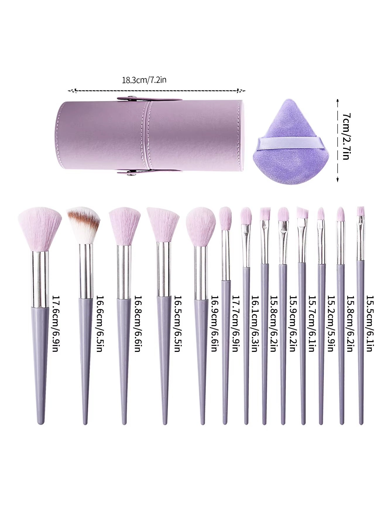 13 pieces of purple makeup brush set, multi-functional brush set & 2 soft triangular powder puff & portable storage bucket