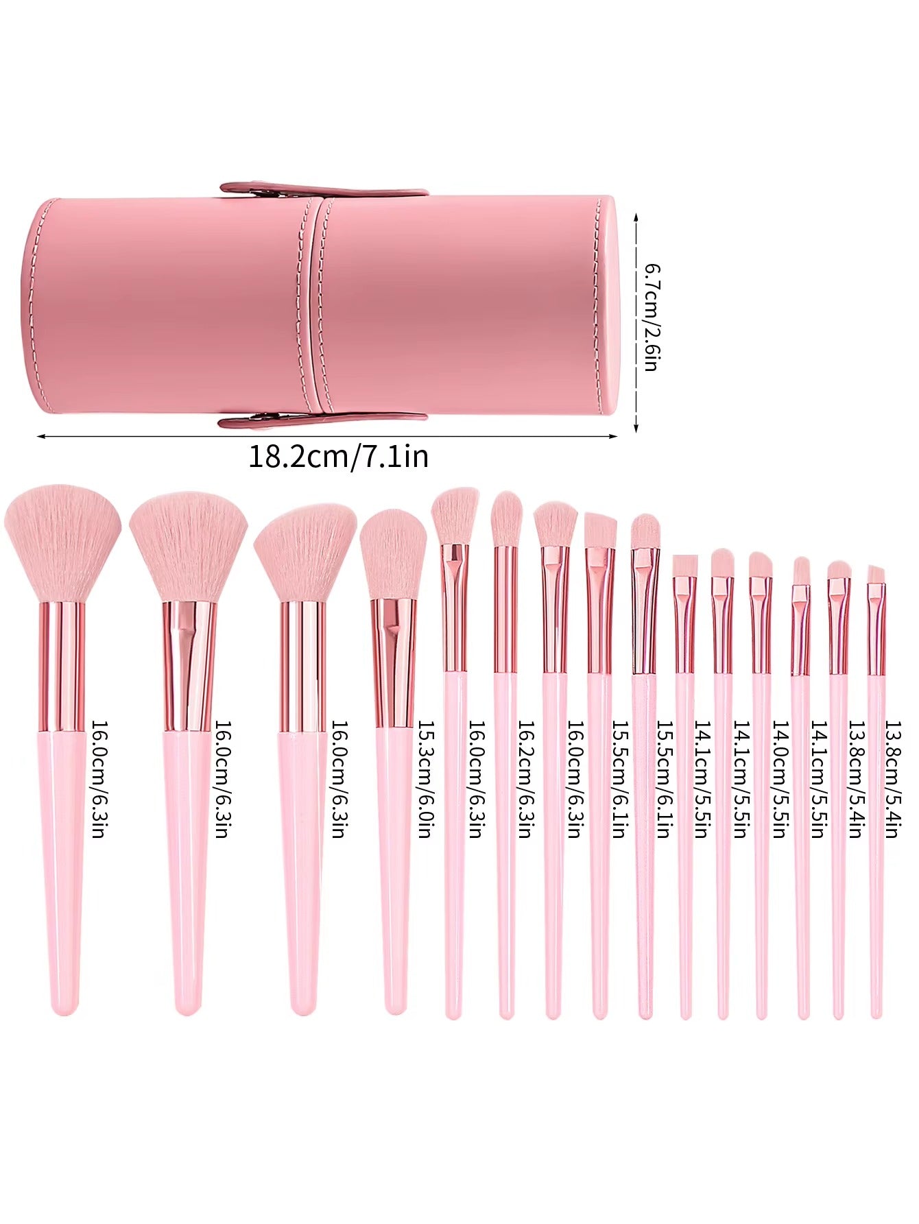 15 pieces Pink Makeup Brushes Set With Storage Bucket Soft Bristle For Foundation Blush Eyeshadow Daily Travel Makeup