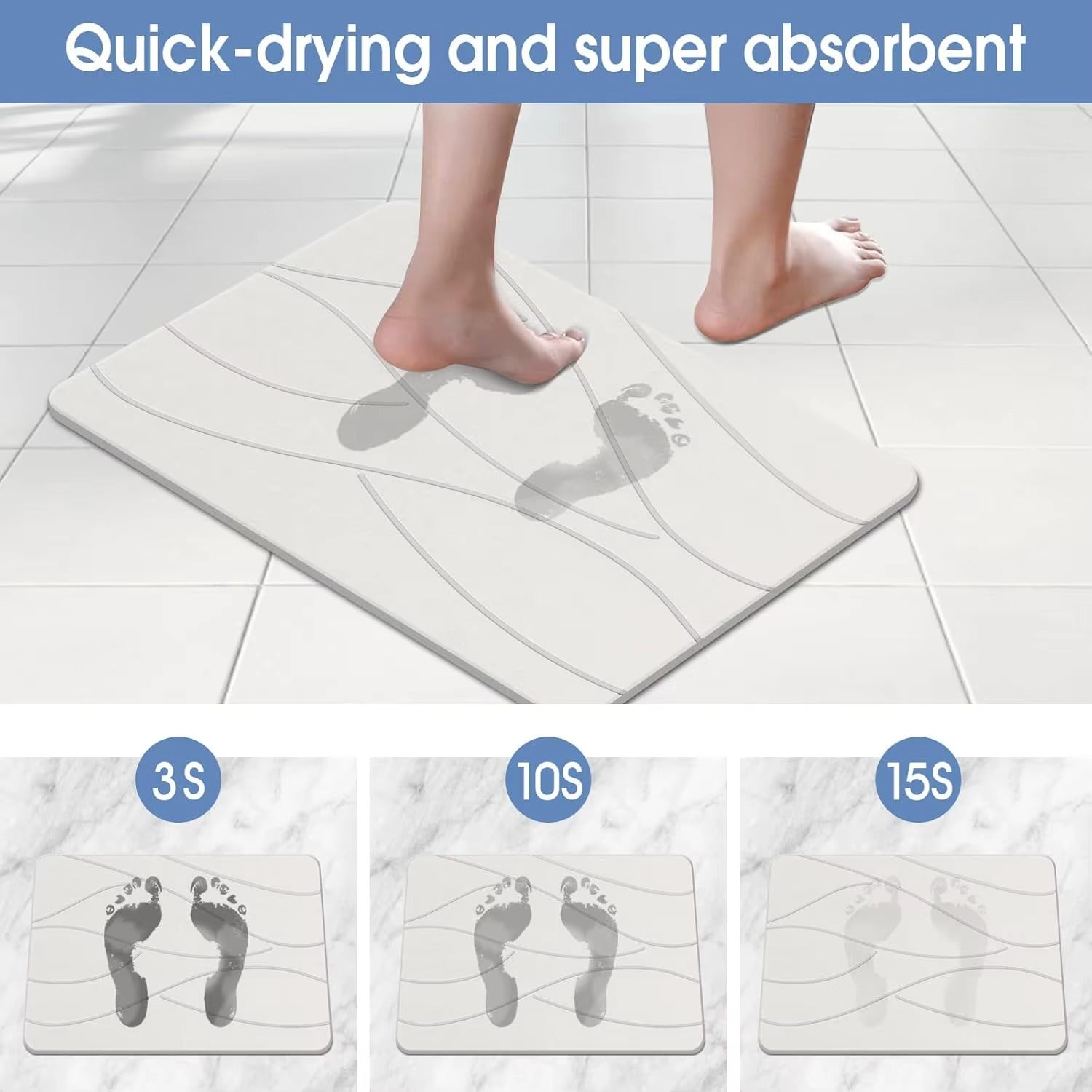 Stone Bath Mat Diatomaceous Earth Shower Mat Non-Slip Super Absorbent Diatomite Stone Bath Mats for Bathroom Floor Quick Drying