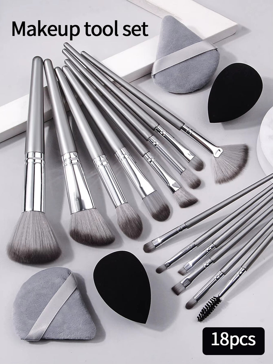 14 pieces Makeup Brush Set Portable Soft Makeup Tool & 2 pieces Wet Wet Dual Use Makeup Egg & 2 pieces Triangle Sponge Makeup Powder Puff