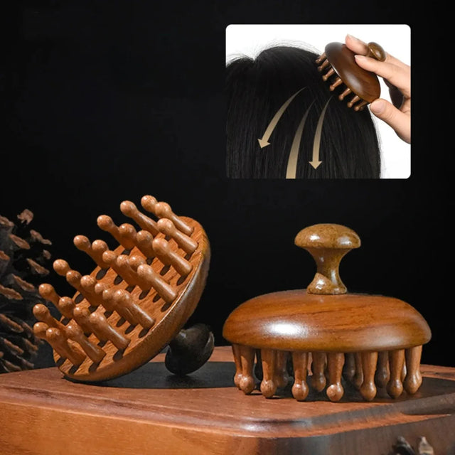 Sandalwood Massage Comb Finger Ring Comb Head Meridian Comb Scalp Massager Anti-Static Wooden Brush Guasha Tool for Full Body