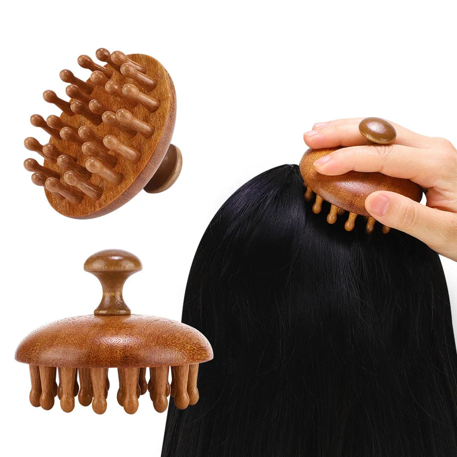 Sandalwood Massage Comb Finger Ring Comb Head Meridian Comb Scalp Massager Anti-Static Wooden Brush Guasha Tool for Full Body