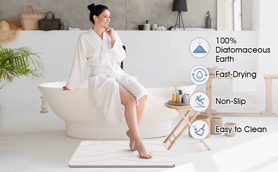 Stone Bath Mat Diatomaceous Earth Shower Mat Non-Slip Super Absorbent Diatomite Stone Bath Mats for Bathroom Floor Quick Drying