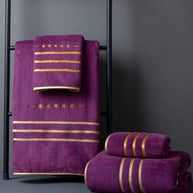 White Polyester Bath Towel with Gold Stripe Design, Soft Absorbent Quick-Dry, 70x140cm & 34x75cm