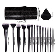 14 pieces of high-quality multi-purpose facial makeup brushes +2 soft triangular powder puffs +1 portable storage bucket