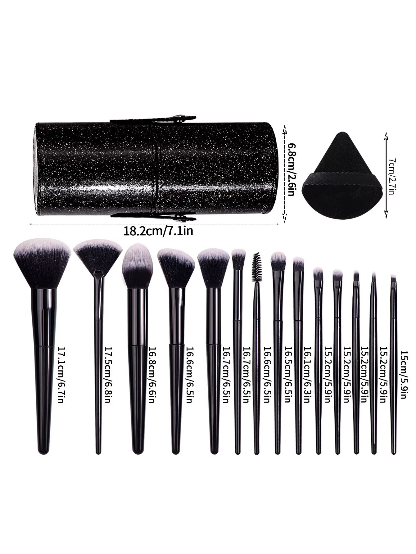 14 pieces of high-quality multi-purpose facial makeup brushes +2 soft triangular powder puffs +1 portable storage bucket
