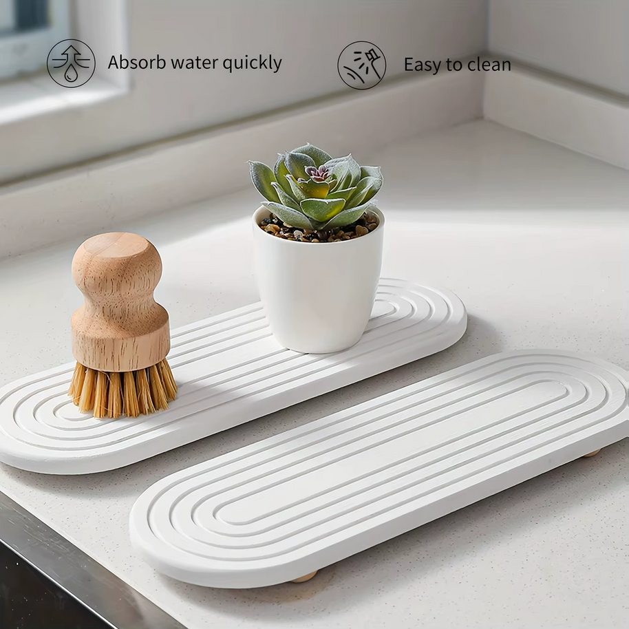 Oval Carved Diatom Mud Absorbent Stone Table Mat, Beautiful And Simple,Suitable for Bathroom Countertops,Kitchen Countertops