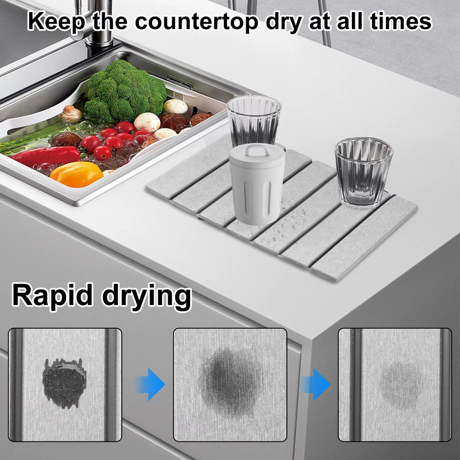 Kitchen Drying Mat Foldable Stone Dish Absorbent Drying Mat Nonslip Drying Pad Coffee Dish Drainer Mat Stone Kitchen Accessories