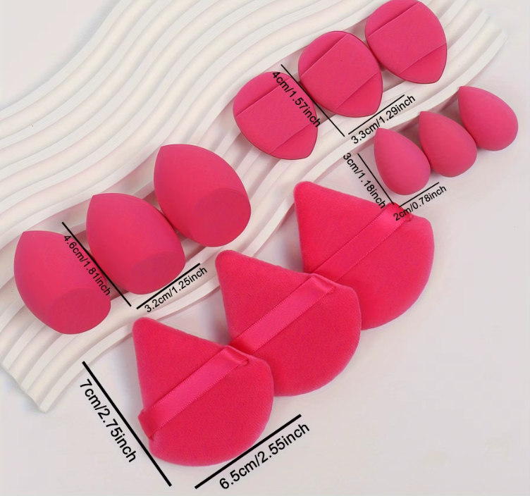 12-Piece All-Purpose Makeup Sponge Set, Made of 3 Loose Powder Puffs, 3 Mini Air Cushion Puffs, 3 Beauty Eggs and 3 Mini Beauty