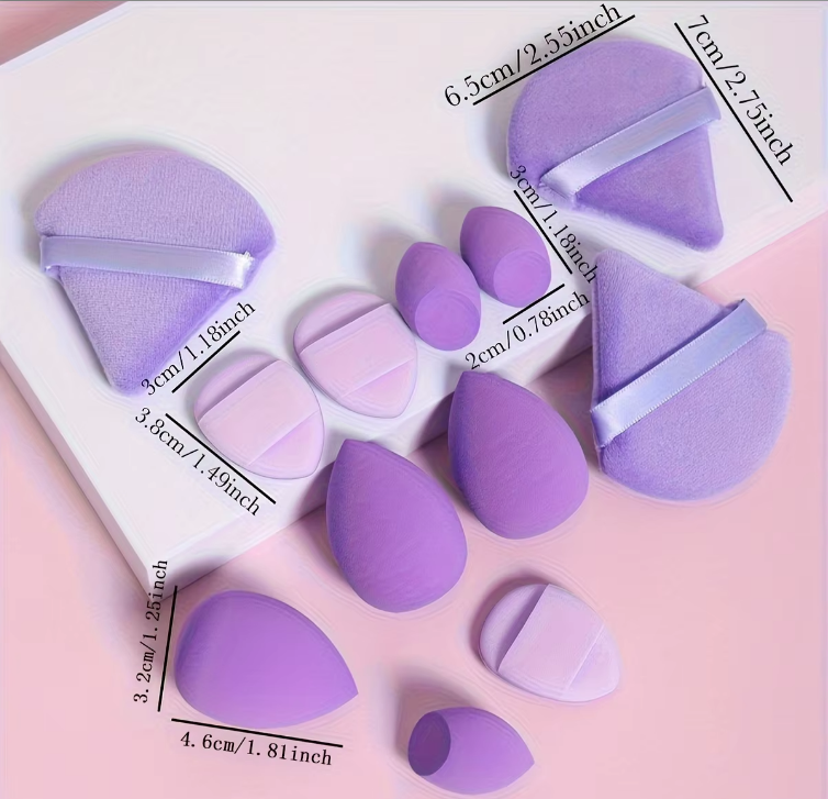 12-Piece All-Purpose Makeup Sponge Set, Made of 3 Loose Powder Puffs, 3 Mini Air Cushion Puffs, 3 Beauty Eggs and 3 Mini Beauty