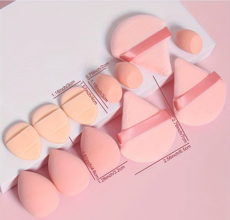 12-Piece All-Purpose Makeup Sponge Set, Made of 3 Loose Powder Puffs, 3 Mini Air Cushion Puffs, 3 Beauty Eggs and 3 Mini Beauty