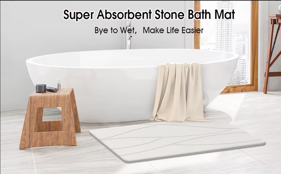 Stone Bath Mat Diatomaceous Earth Shower Mat Non-Slip Super Absorbent Diatomite Stone Bath Mats for Bathroom Floor Quick Drying