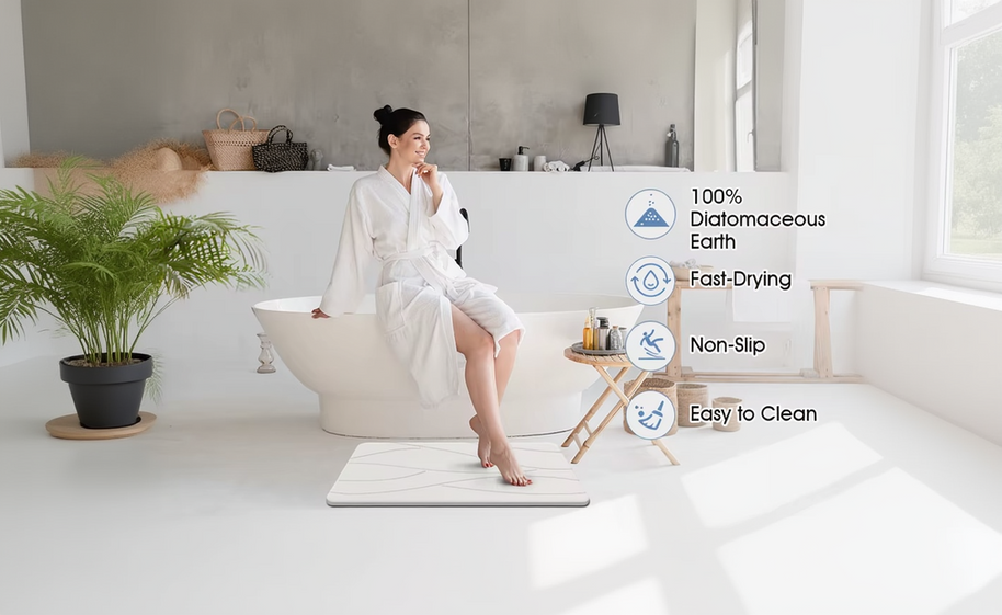 Stone Bath Mat Diatomaceous Earth Shower Mat Non-Slip Super Absorbent Diatomite Stone Bath Mats for Bathroom Floor Quick Drying