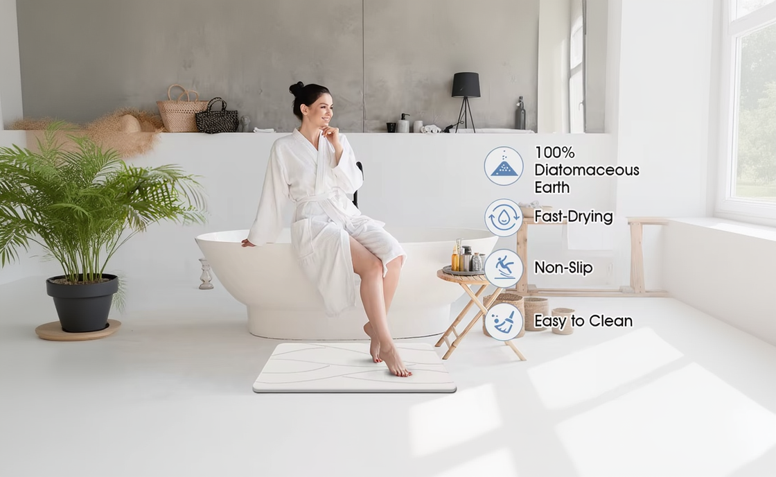 Stone Bath Mat Diatomaceous Earth Shower Mat Non-Slip Super Absorbent Diatomite Stone Bath Mats for Bathroom Floor Quick Drying