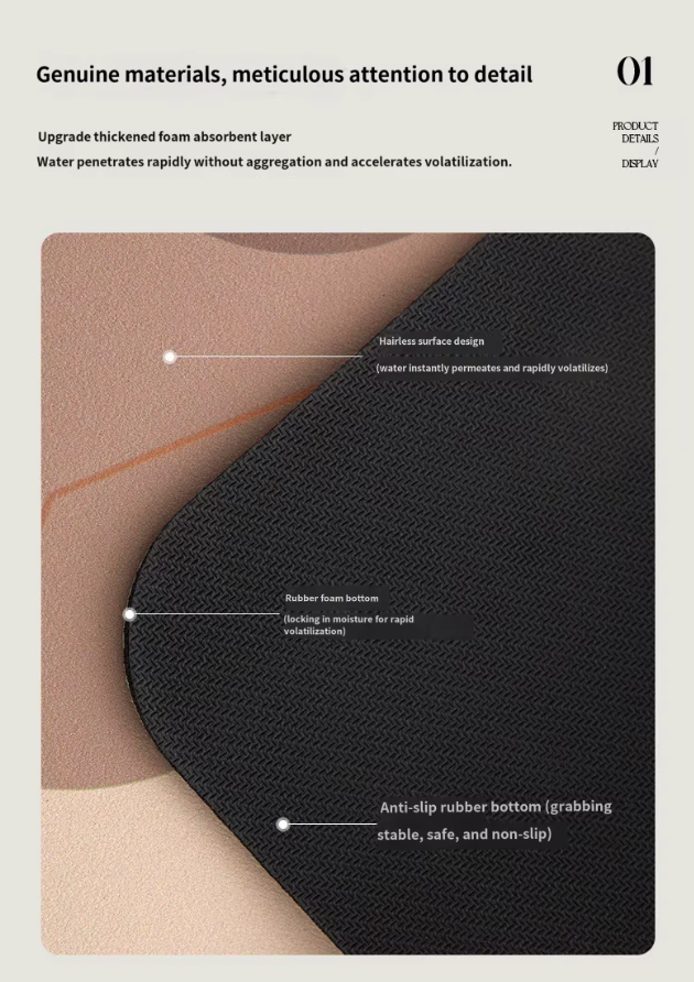 Diatomite Carpet Home Decor Bathroom Porch Imitation Marble Texture Absorbent, Non-Slip And Dirt-Resistant, Easy To Clean