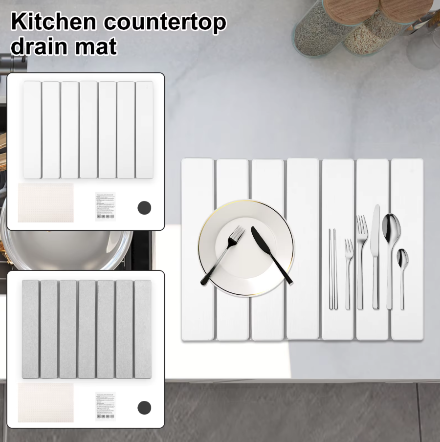 Kitchen Drying Mat Foldable Stone Dish Absorbent Drying Mat Nonslip Drying Pad Coffee Dish Drainer Mat Stone Kitchen Accessories