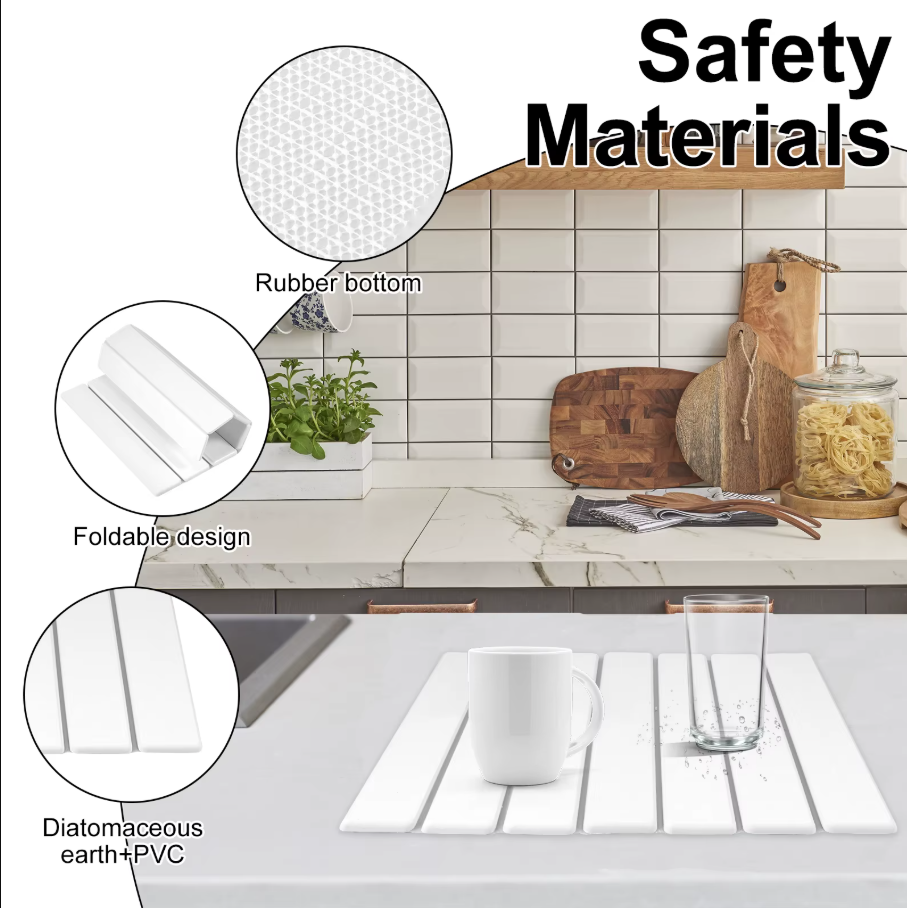 Kitchen Drying Mat Foldable Stone Dish Absorbent Drying Mat Nonslip Drying Pad Coffee Dish Drainer Mat Stone Kitchen Accessories