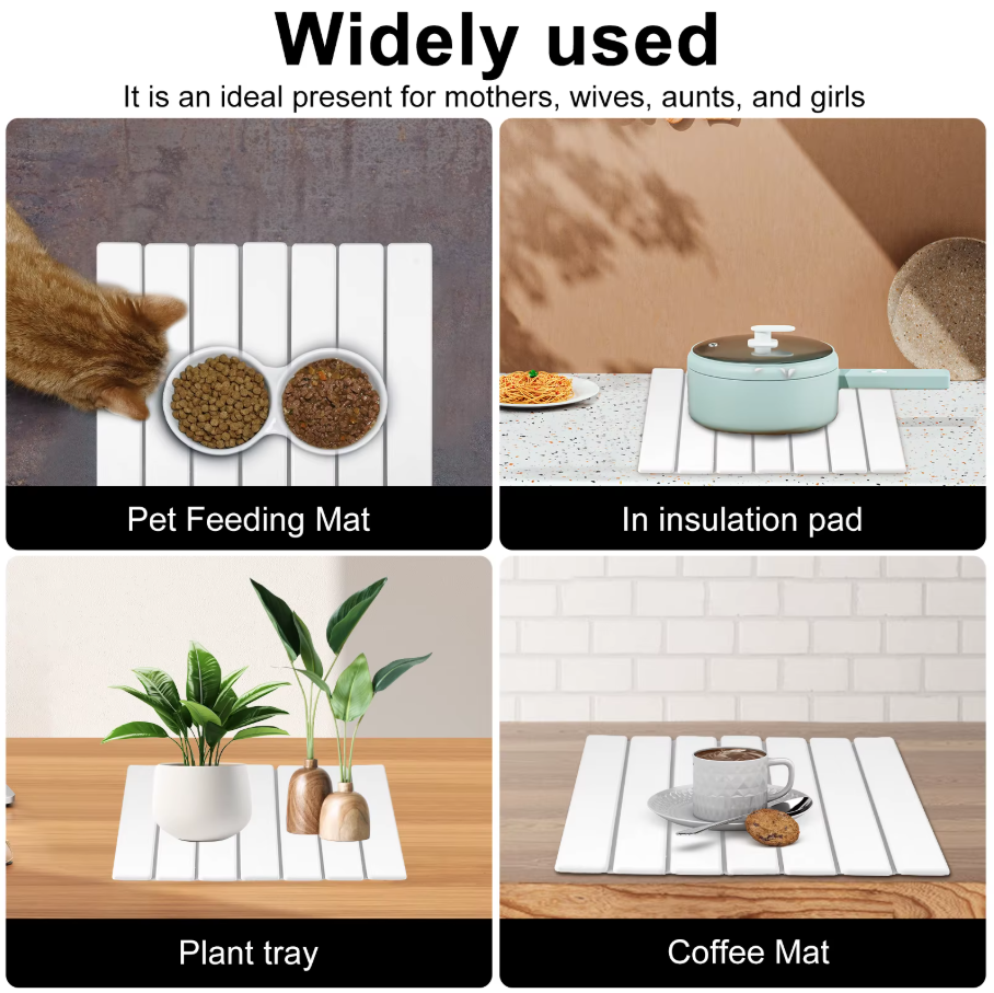 Kitchen Drying Mat Foldable Stone Dish Absorbent Drying Mat Nonslip Drying Pad Coffee Dish Drainer Mat Stone Kitchen Accessories