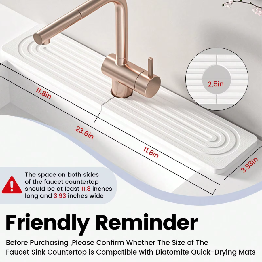 Super Absorbent Fast Drying Faucet Mat Diatom Mud Reusable Faucet Drain Pad Non-Slip Moisture-proof Counter Protector