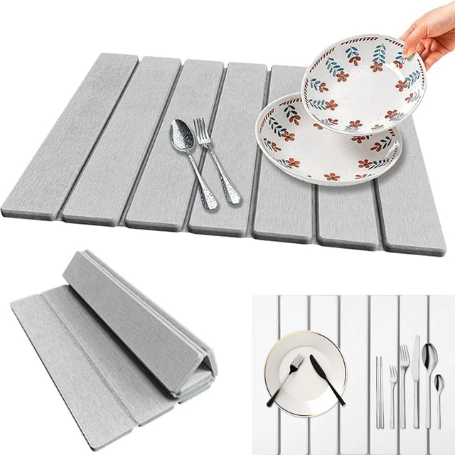 Kitchen Drying Mat Foldable Stone Dish Absorbent Drying Mat Nonslip Drying Pad Coffee Dish Drainer Mat Stone Kitchen Accessories