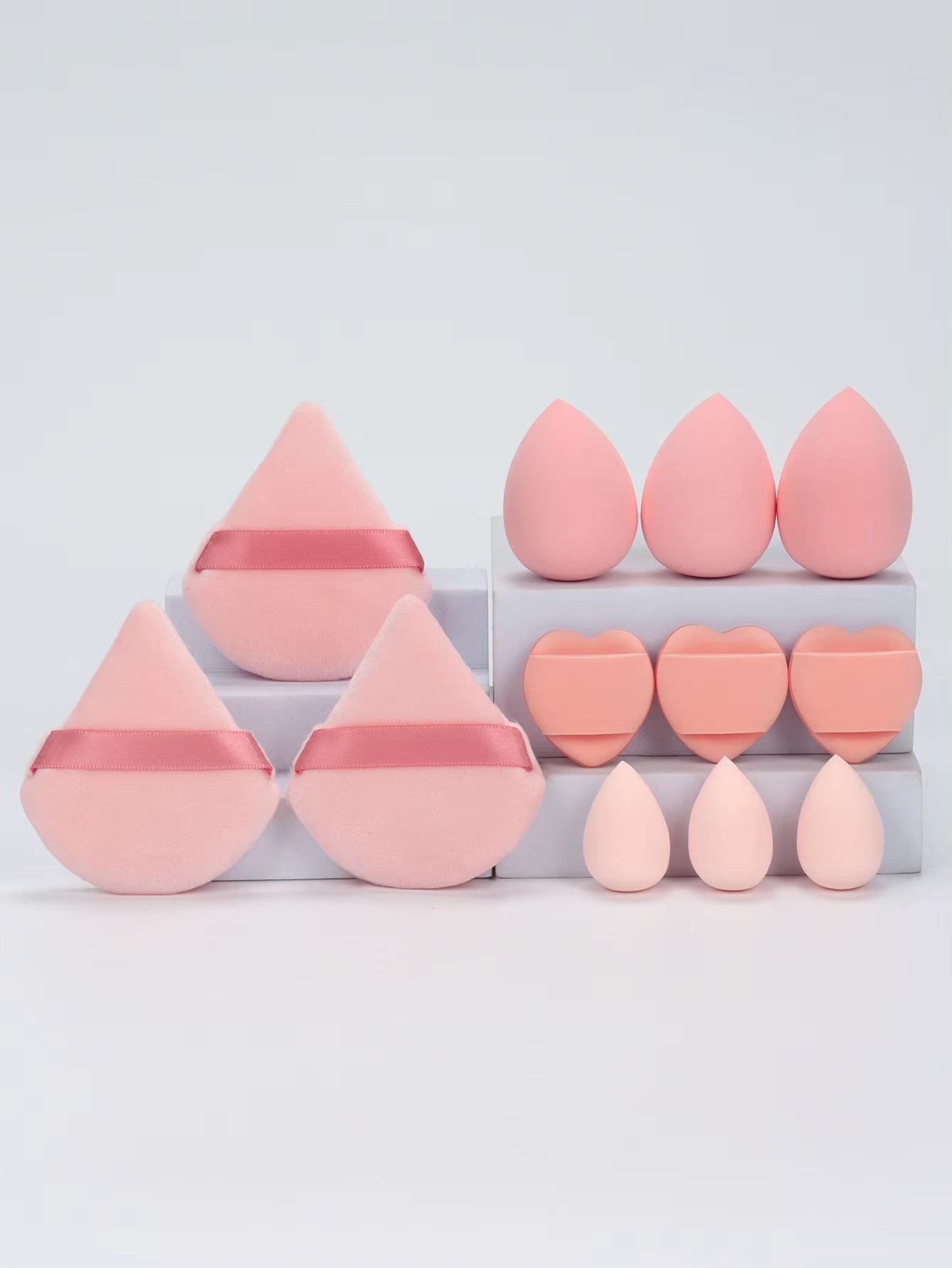 12-Piece All-Purpose Makeup Sponge Set, Made of 3 Loose Powder Puffs, 3 Mini Air Cushion Puffs, 3 Beauty Eggs and 3 Mini Beauty