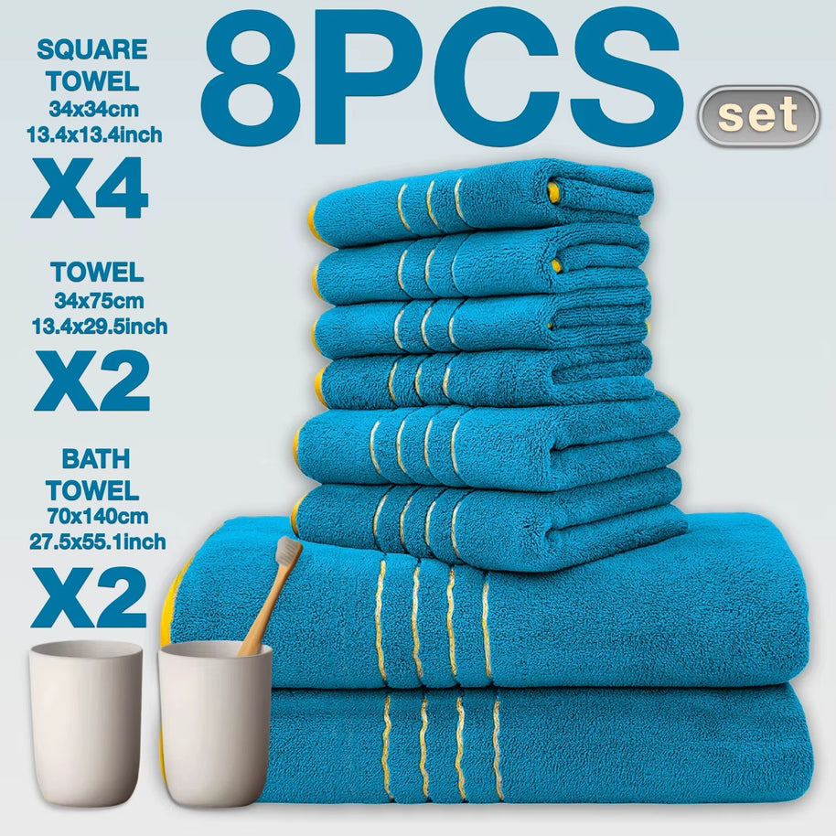8pcs Luxury Hotel High Quality Cotton Bath Towel Set, Including Soft Absorbent Quick-Drying Set, Suitable for Bathroom.