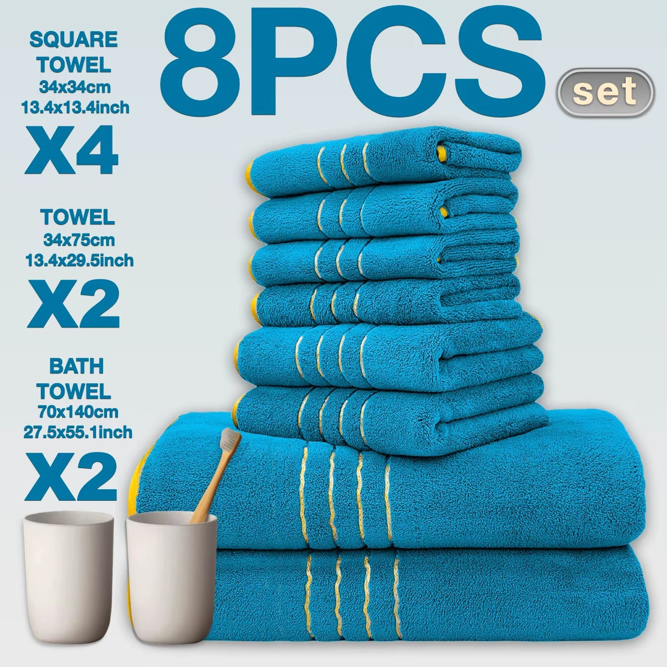 8pcs Luxury Hotel High Quality Cotton Bath Towel Set, Including Soft Absorbent Quick-Drying Set, Suitable for Bathroom.