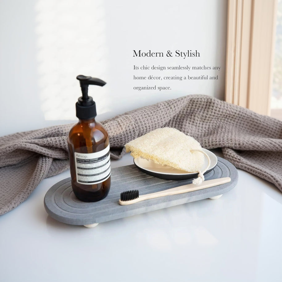 Oval Carved Diatom Mud Absorbent Stone Table Mat, Beautiful And Simple,Suitable for Bathroom Countertops,Kitchen Countertops