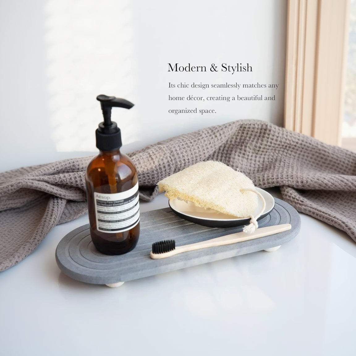 Oval Carved Diatom Mud Absorbent Stone Table Mat, Beautiful And Simple,Suitable for Bathroom Countertops,Kitchen Countertops