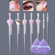 13 pieces of purple makeup brush set, multi-functional brush set & 2 soft triangular powder puff & portable storage bucket