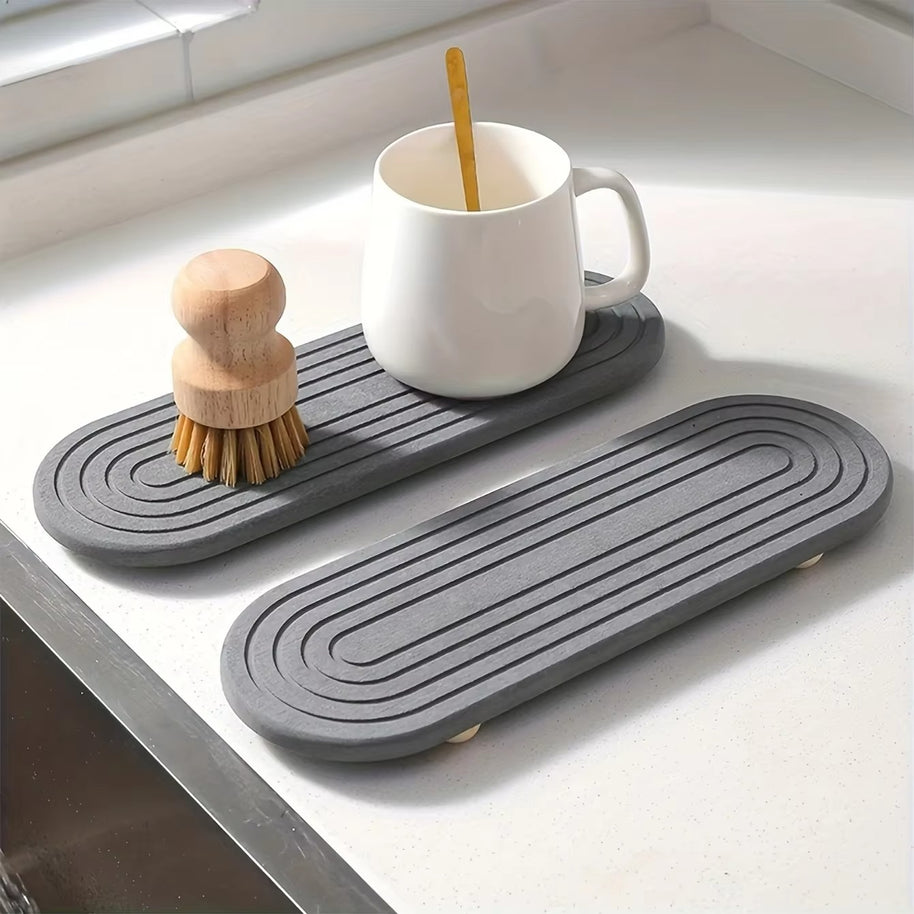 Oval Carved Diatom Mud Absorbent Stone Table Mat, Beautiful And Simple,Suitable for Bathroom Countertops,Kitchen Countertops