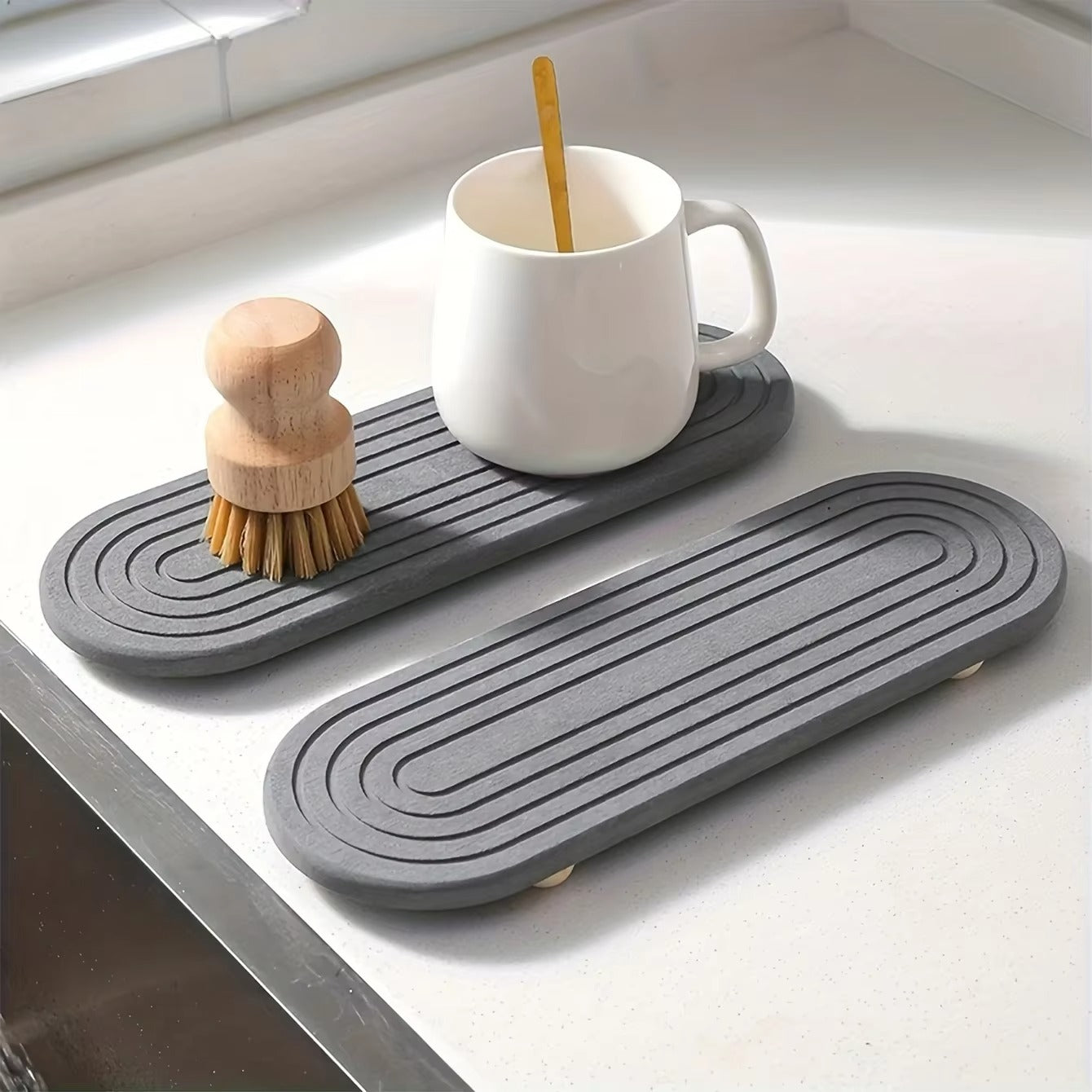 Oval Carved Diatom Mud Absorbent Stone Table Mat, Beautiful And Simple,Suitable for Bathroom Countertops,Kitchen Countertops