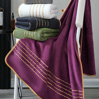 White Polyester Bath Towel with Gold Stripe Design, Soft Absorbent Quick-Dry, 70x140cm & 34x75cm