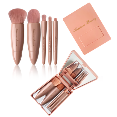 Travel Makeup Brushes Set, Easy Taken 5pcs Mini Makeup Brushes Kit with mirror