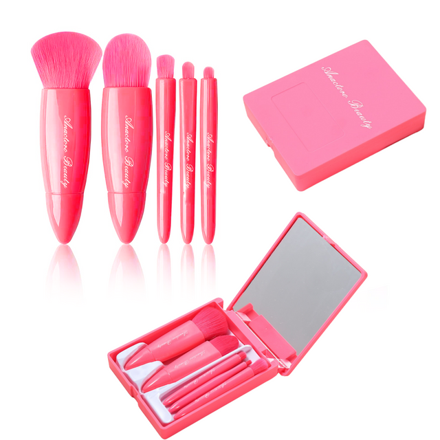 Travel Makeup Brushes Set, Easy Taken 5pcs Mini Makeup Brushes Kit with mirror