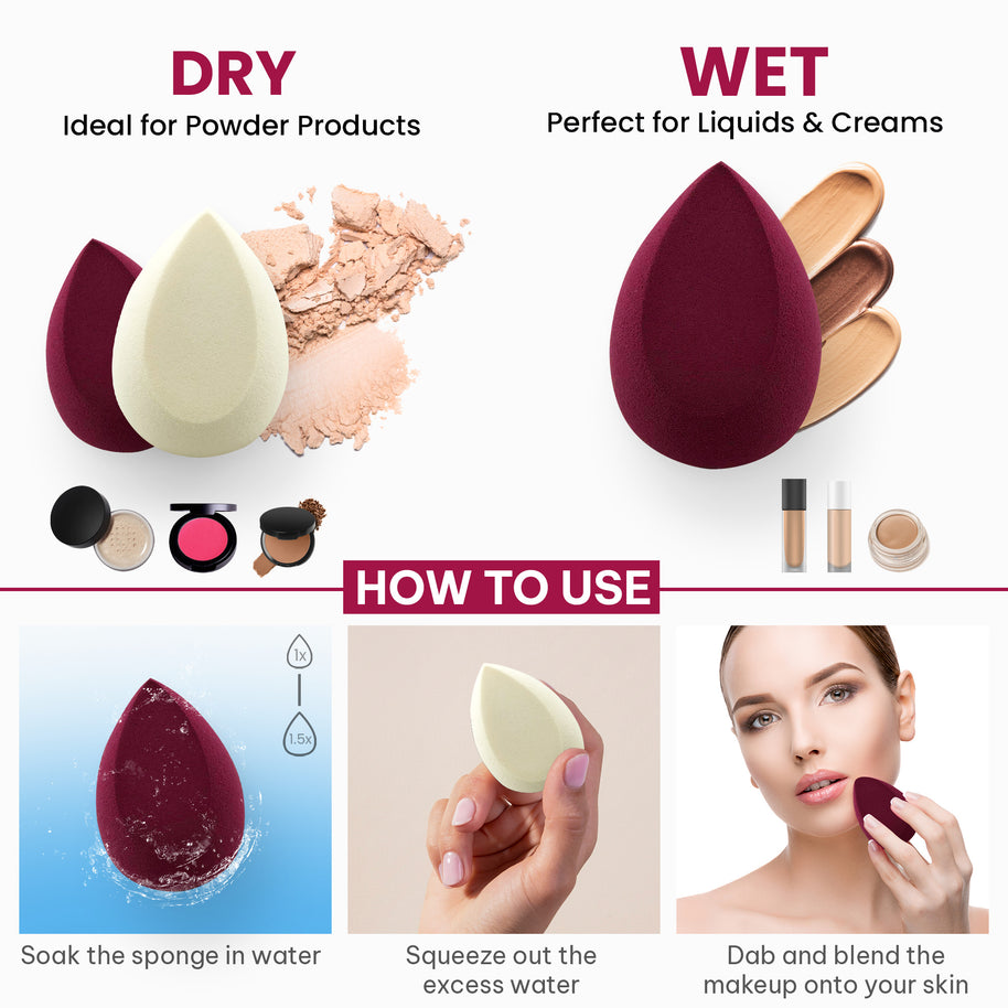 Makeup Sponge Set - 3pcs Rare Blender for Liquid, Cream and Powder, Latex Free Vegan Sponge