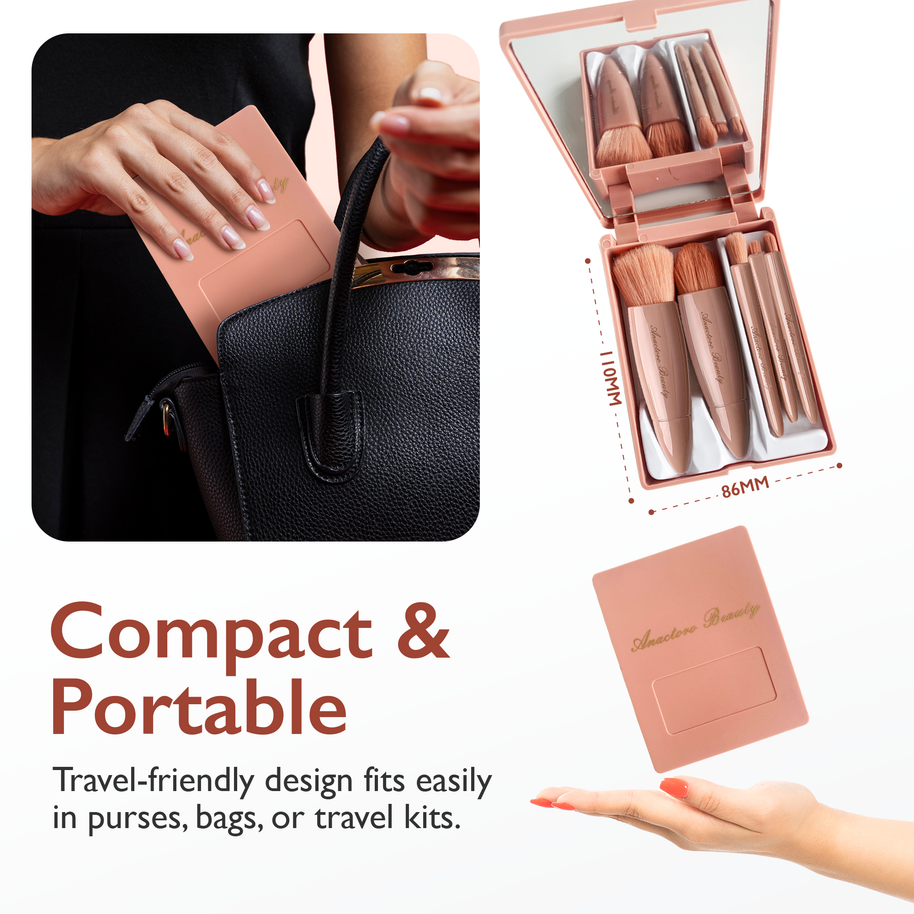 Travel Makeup Brushes Set, Easy Taken 5pcs Mini Makeup Brushes Kit with mirror